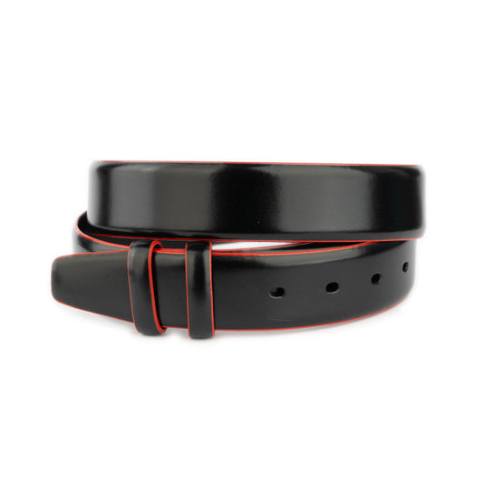 Replacement Leather Strap For Belt Black With Red Edges For Ferragamo Buckles