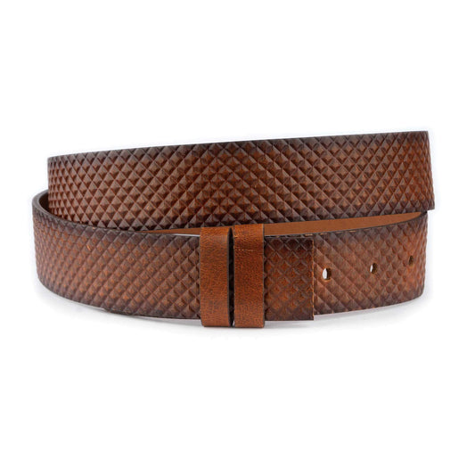 Tan Brown Belt Buckle Strap Square Embossed Leather For Dunhill Buckles