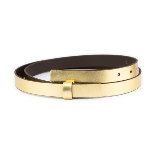 2.0 cm Gold Leather Belt Strap For YSL Buckles Womens Replacement