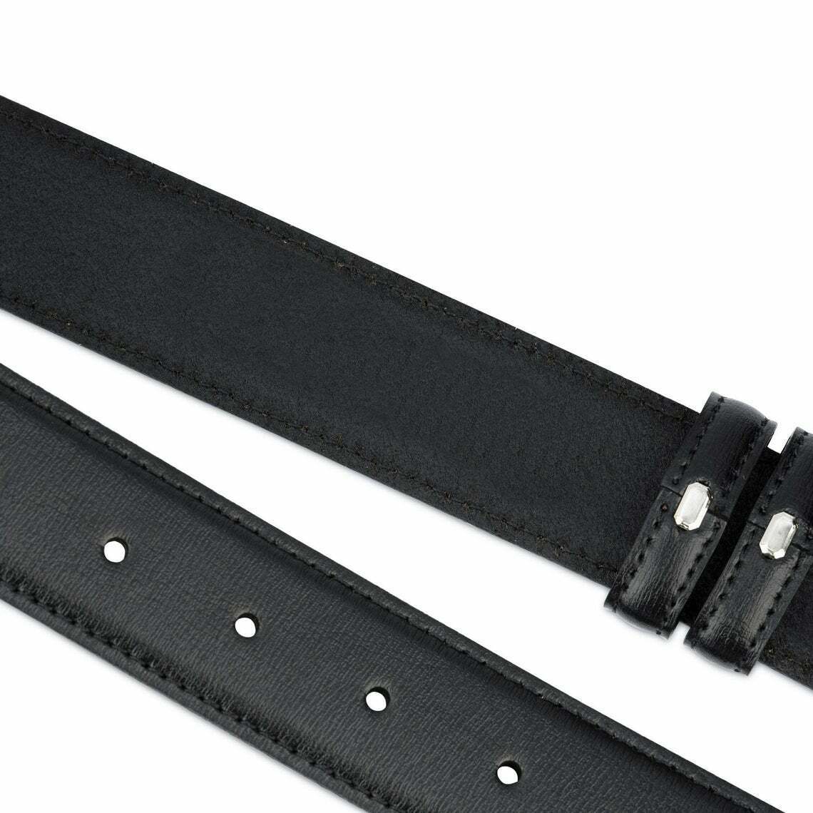 Mens Leather Belt Black Replacement Strap For Dunhill Buckles 35mm Stitched