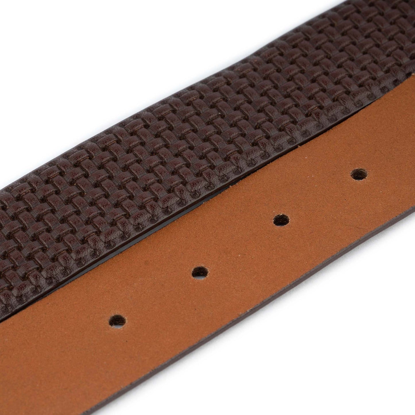 Mens Belt Strap For Dunhill Buckles Woven Emboss Dark Brown Leather