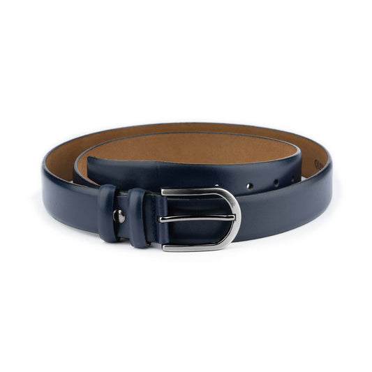 Dark Blue Mens Leather Dress Belt 3.5 cm