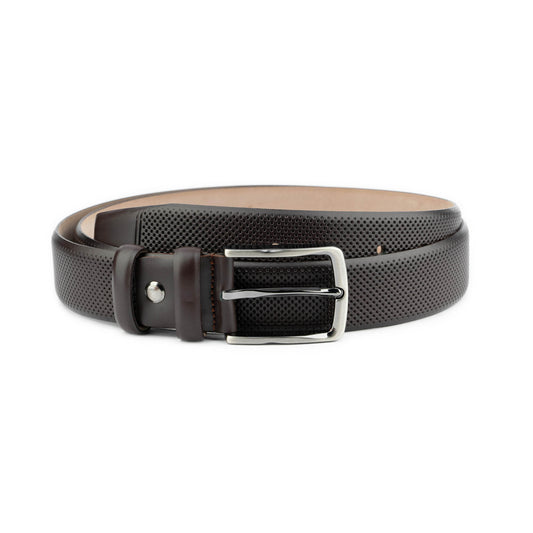 Dark Brown Perforated Mens Leather Dress Belt High Quality