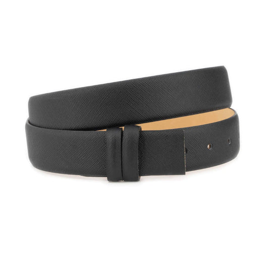 Mens Belt Strap for Ferragamo Buckles – Black Saffiano Leather 1 3/8 inch