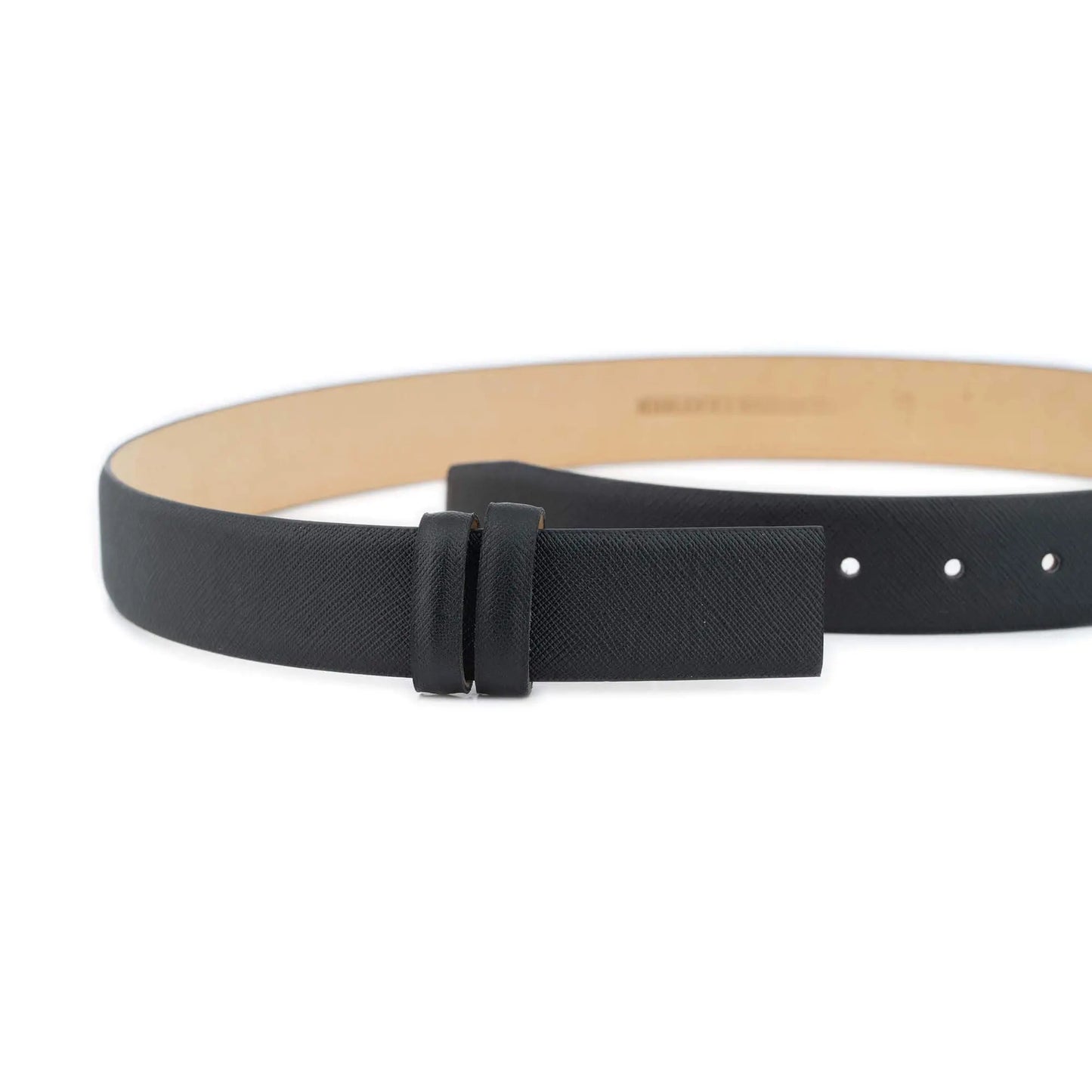 Mens Belt Strap for Ferragamo Buckles – Black Saffiano Leather 1 3/8 inch