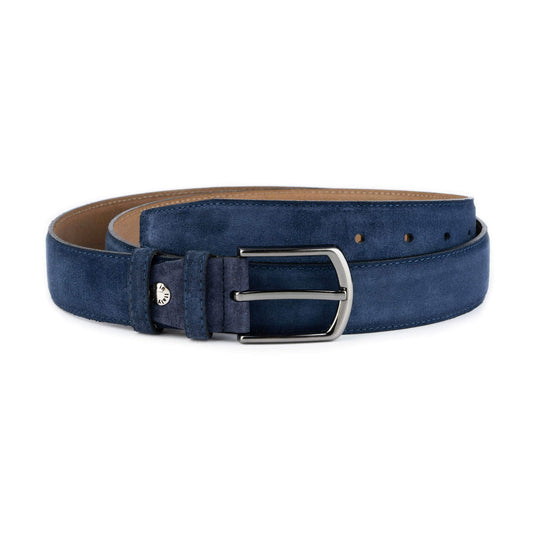 Mens Blue Suede Belt For Jeans Shorts 3.5 cm