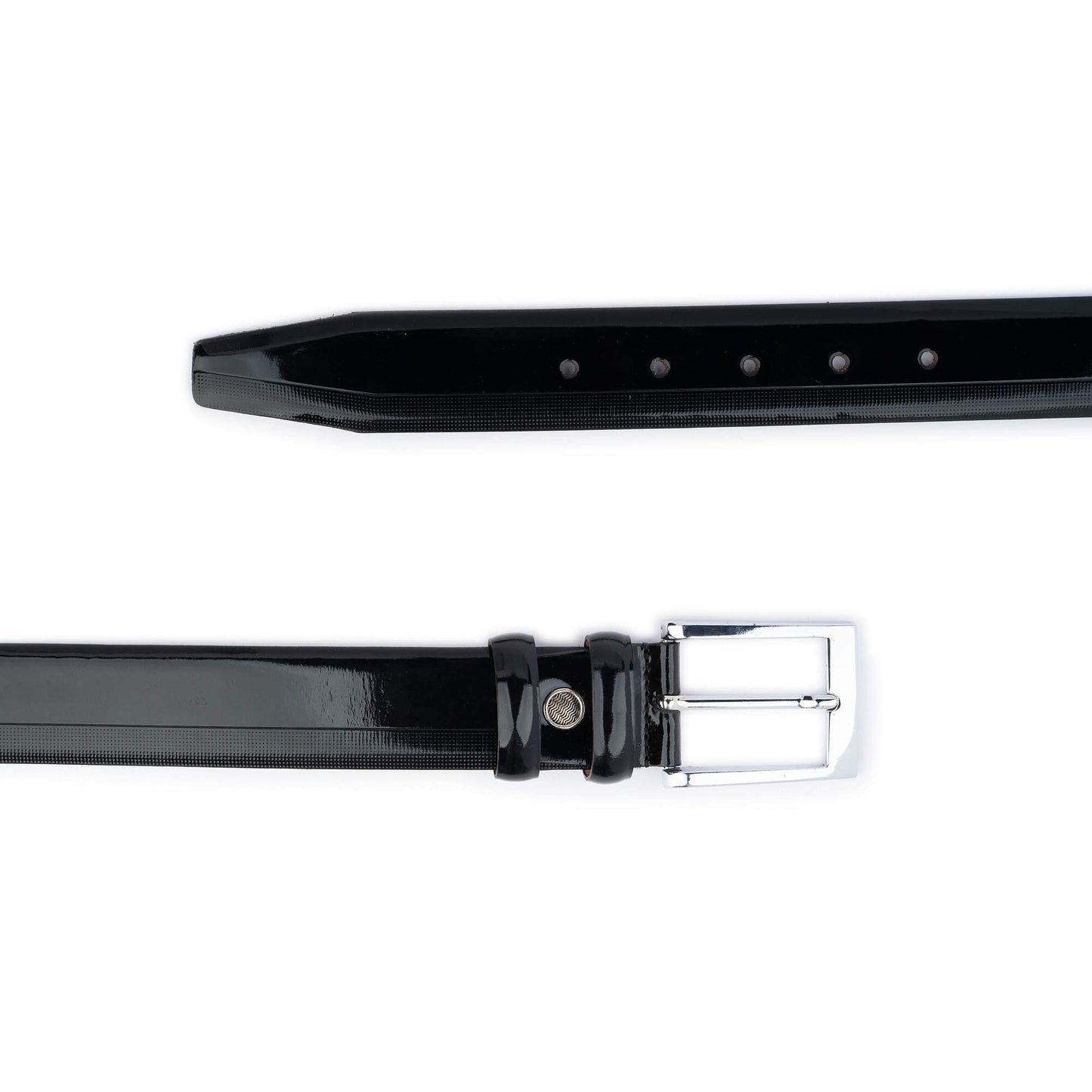 Mens Luxury Belt Black Patent Leather Dotted Line 3.5 cm