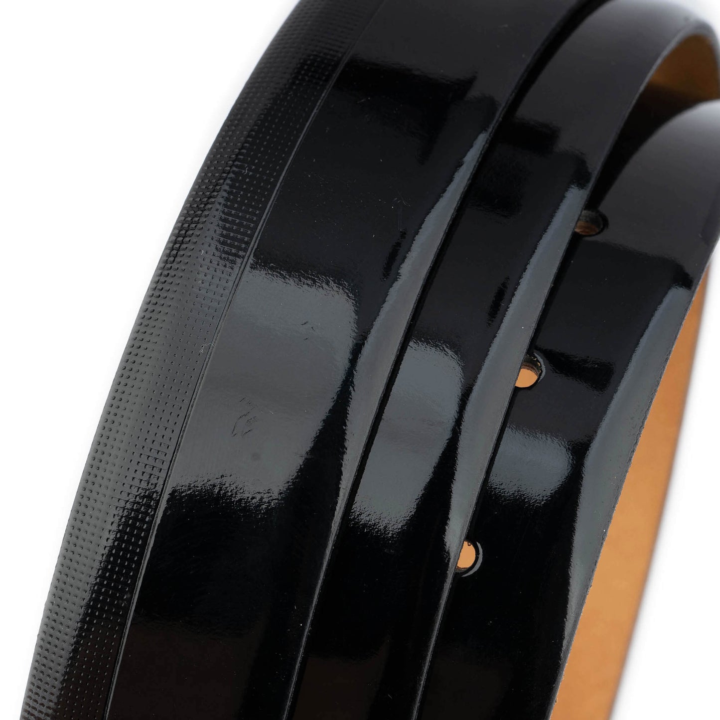 Mens Luxury Belt Black Patent Leather Dotted Line 3.5 cm