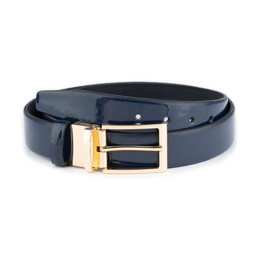 Mens Luxury Belt Blue Patent Leather Gold Buckle 3.5 cm