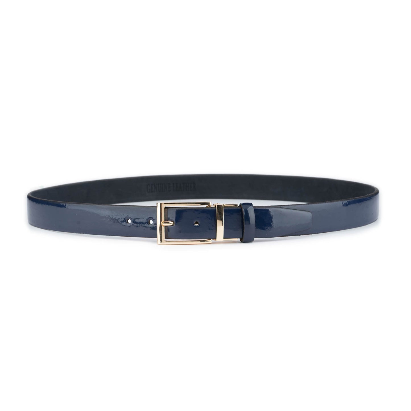 Mens Luxury Belt Blue Patent Leather Gold Buckle 3.5 cm