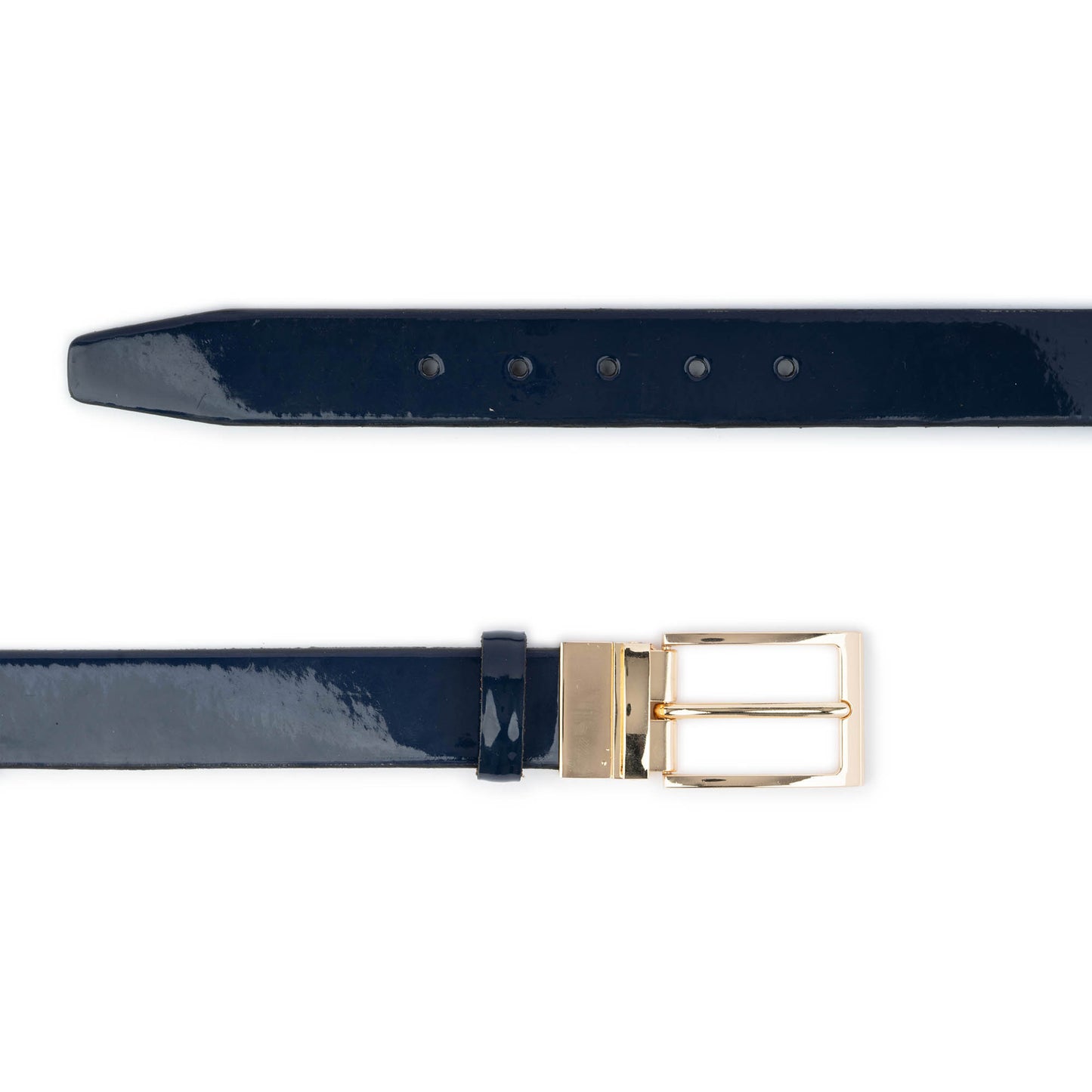 Mens Luxury Belt Blue Patent Leather Gold Buckle 3.5 cm