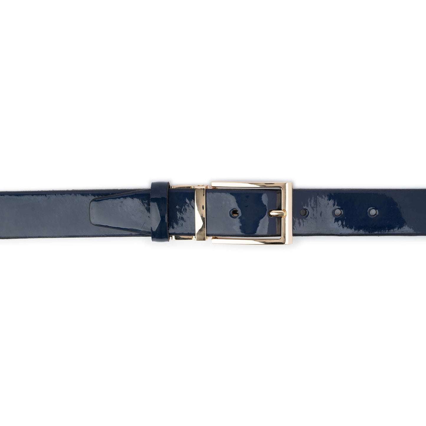 Mens Luxury Belt Blue Patent Leather Gold Buckle 3.5 cm