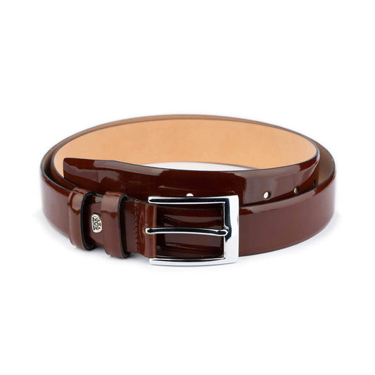 Mens Luxury Belt Brown Patent Leather 3.5 cm