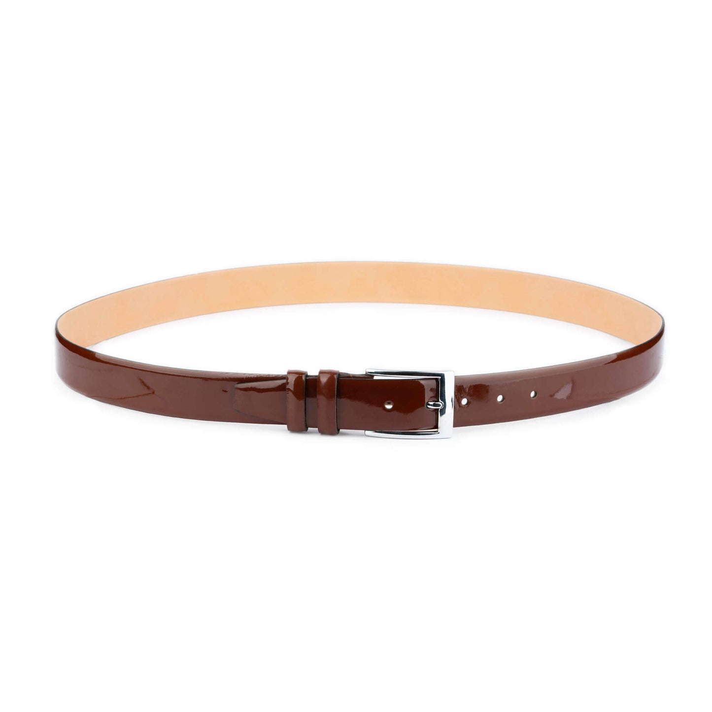 Mens Luxury Belt Brown Patent Leather 3.5 cm