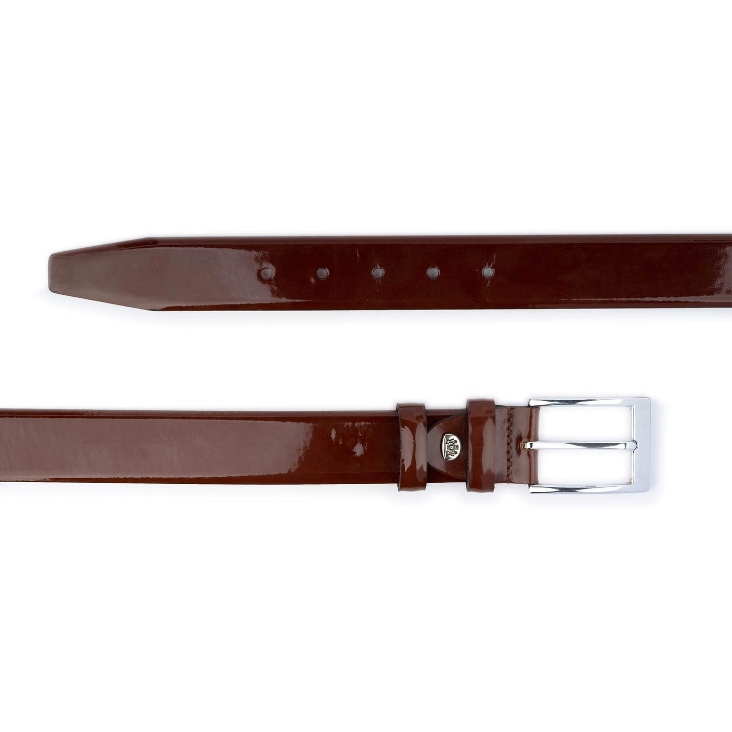 Mens Luxury Belt Brown Patent Leather 3.5 cm