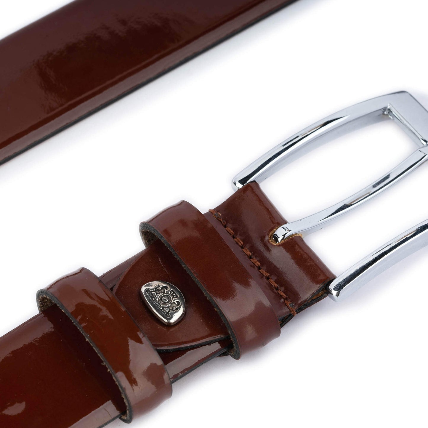 Mens Luxury Belt Brown Patent Leather 3.5 cm