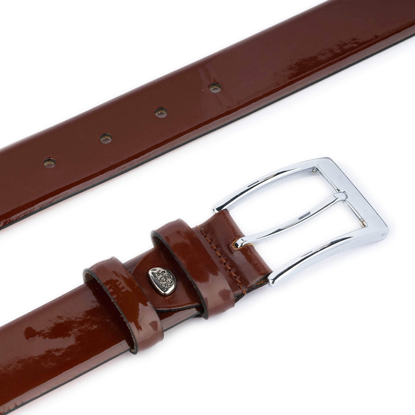 Mens Luxury Belt Brown Patent Leather 3.5 cm