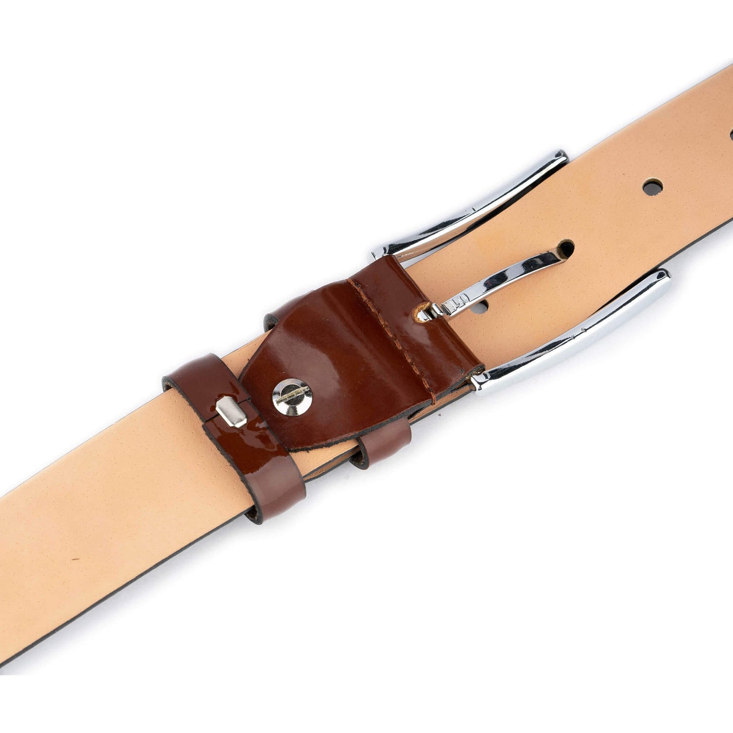 Mens Luxury Belt Brown Patent Leather 3.5 cm