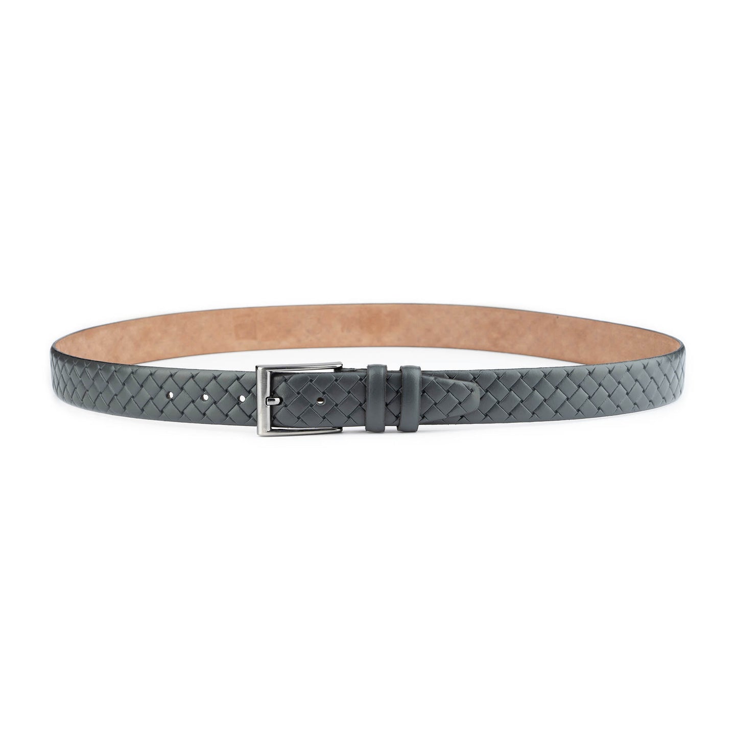 Mens Luxury Belt Gray Check Emboss Leather 3.5 cm