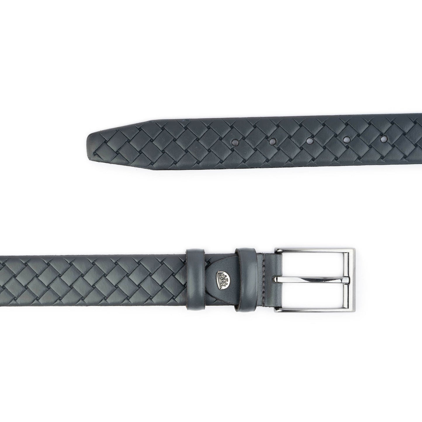 Mens Luxury Belt Gray Check Emboss Leather 3.5 cm