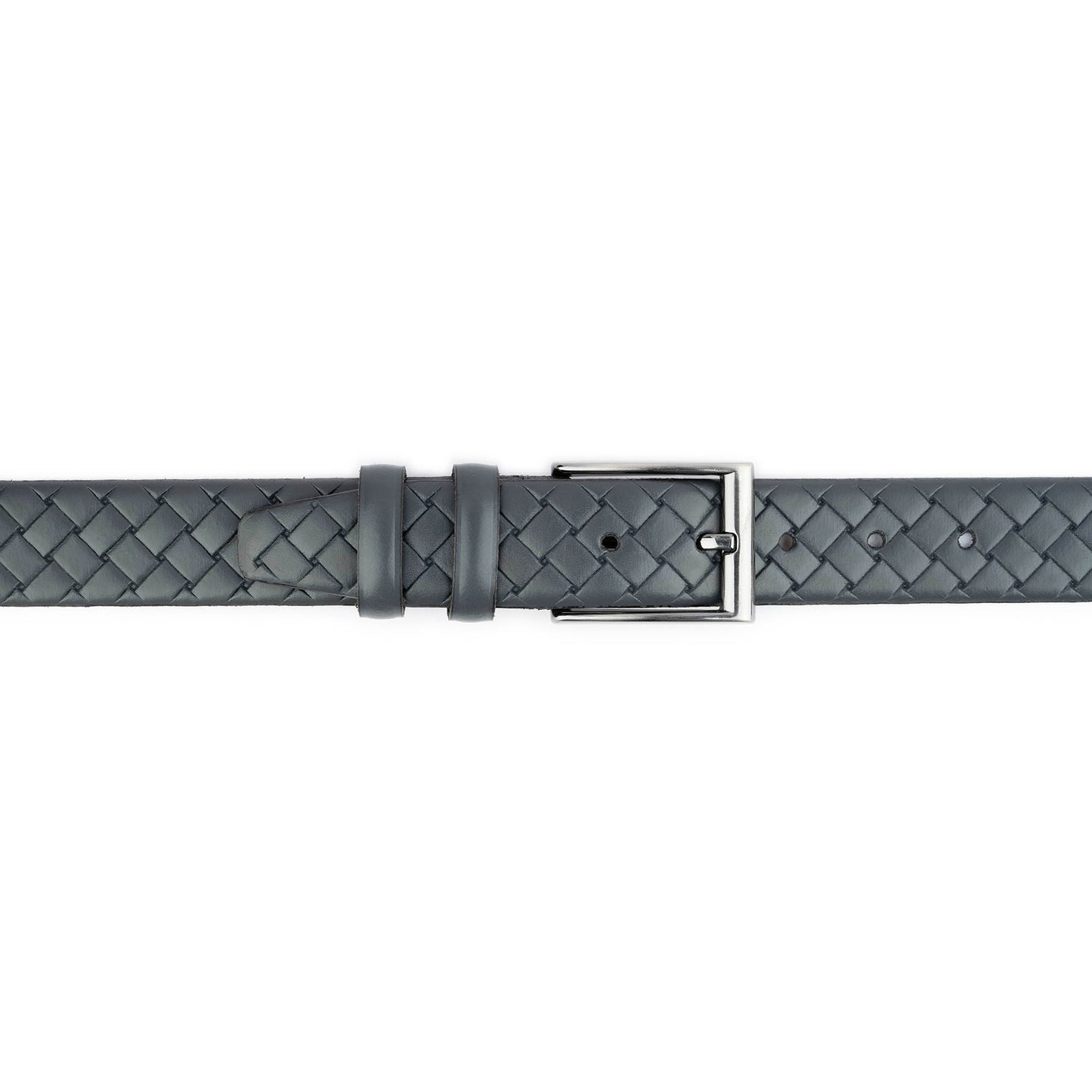 Mens Luxury Belt Gray Check Emboss Leather 3.5 cm