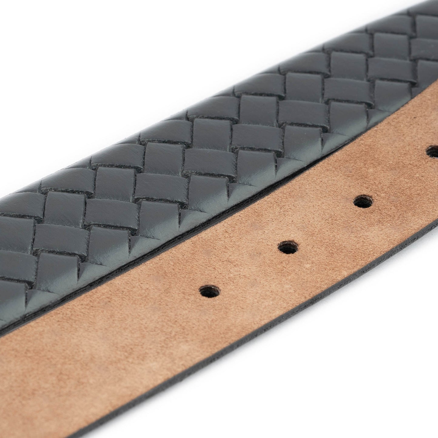 Mens Luxury Belt Gray Check Emboss Leather 3.5 cm