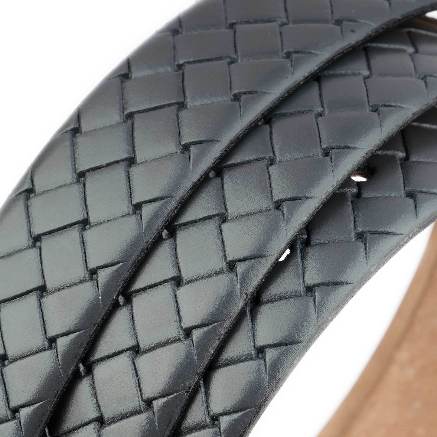 Mens Luxury Belt Gray Check Emboss Leather 3.5 cm