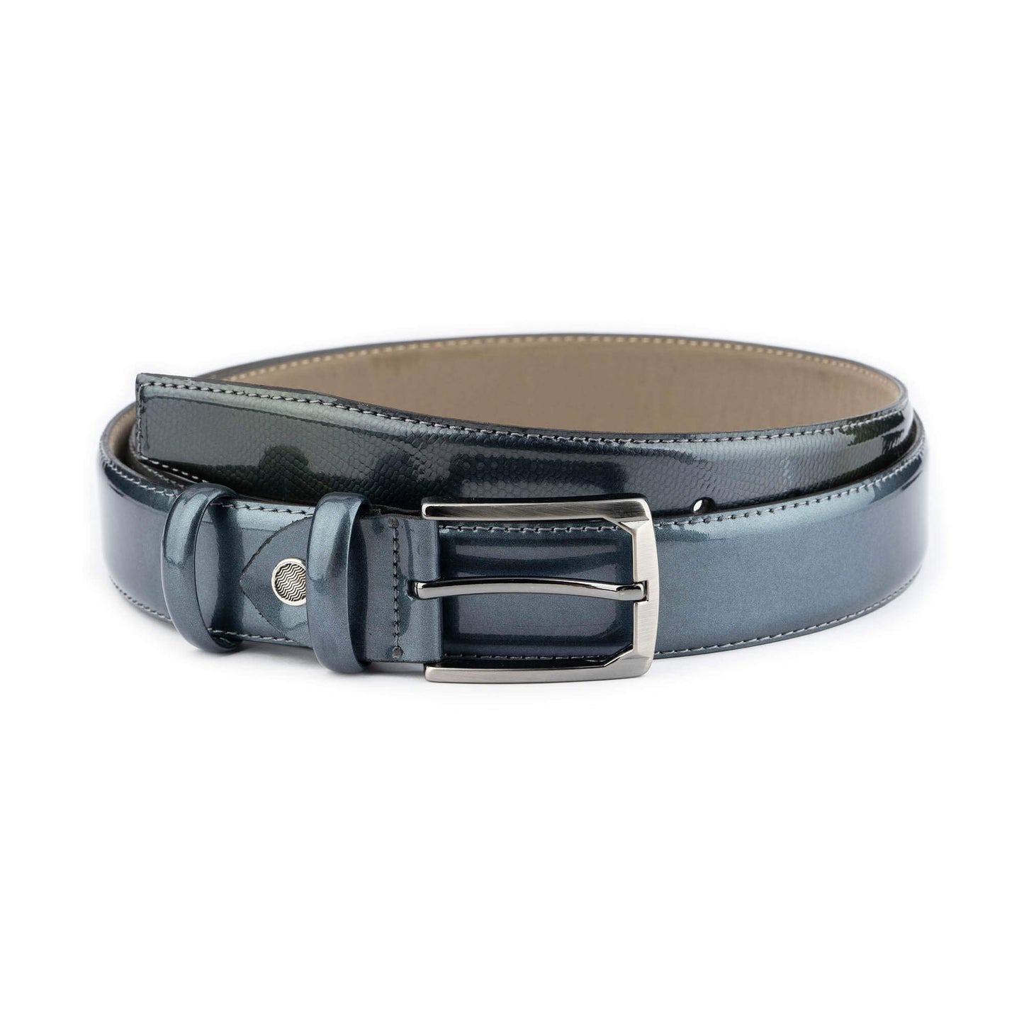 Mens Luxury Belt Gray Patent Leather 3.5 cm