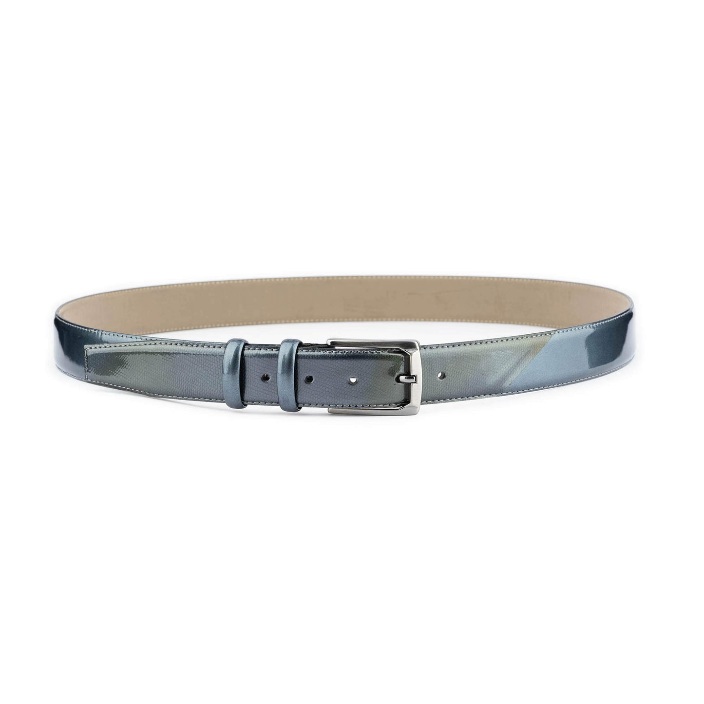 Mens Luxury Belt Gray Patent Leather 3.5 cm