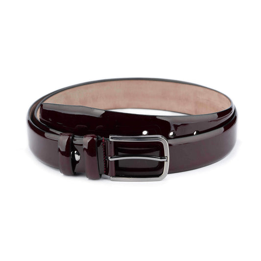 Mens Luxury Burgundy Patent Leather Belt 3.5 cm