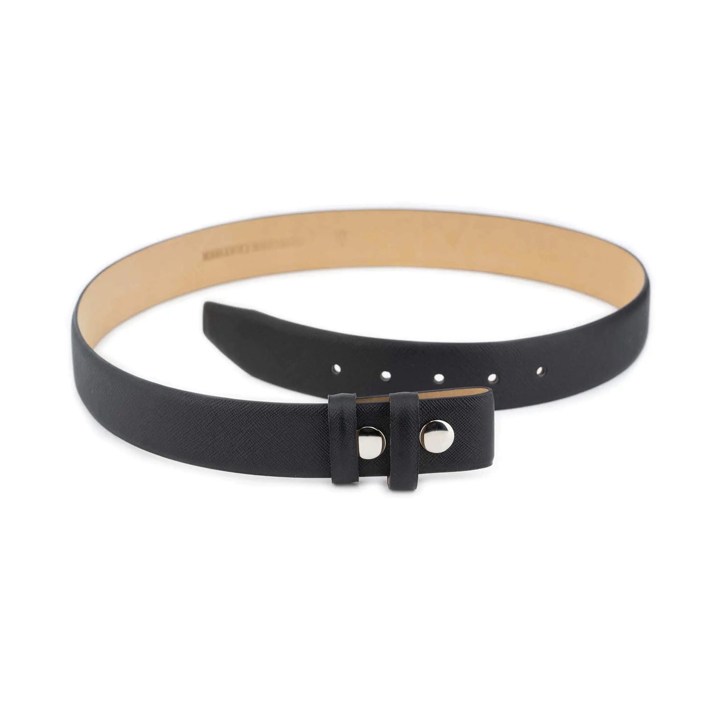 Snap Belt Strap for Ferragamo Buckles – Black Saffiano Leather 1 3/8 inch
