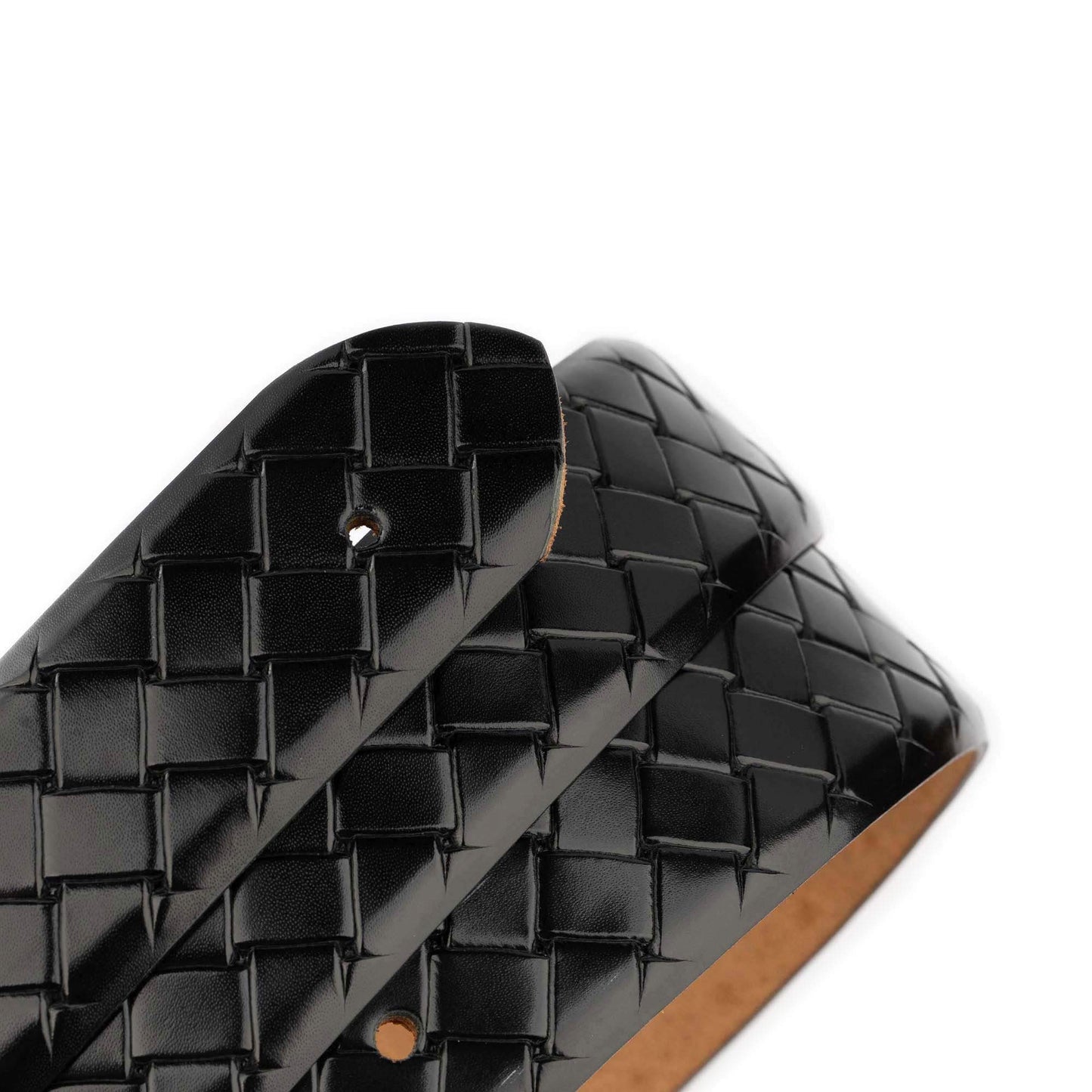 Black Belt Strap For Ferragamo Buckles Woven Emboss Leather For Buckles 3.8 Cm