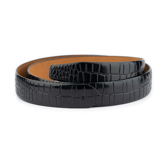 Black Croc Embossed Mens Leather Belt Strap For Cartier Buckles Replacement