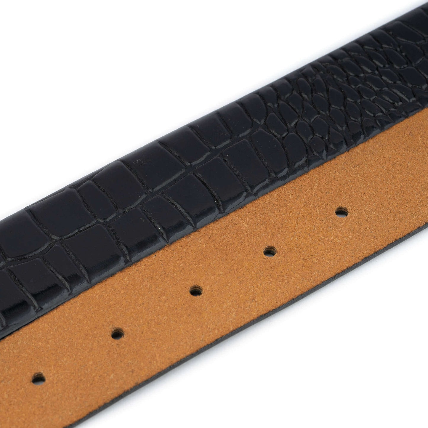 Black Croc Embossed Mens Leather Belt Strap For Cartier Buckles Replacement