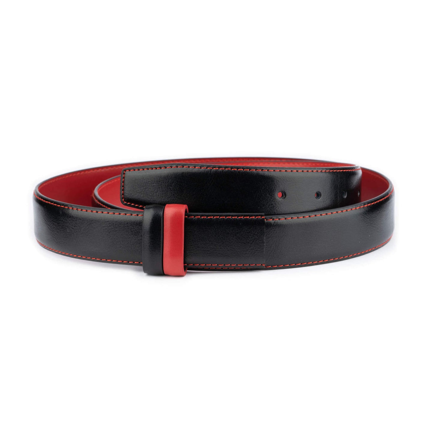 Black Leather Strap for Belt Red Stitching For Ferragamo Buckle Mens Replacement