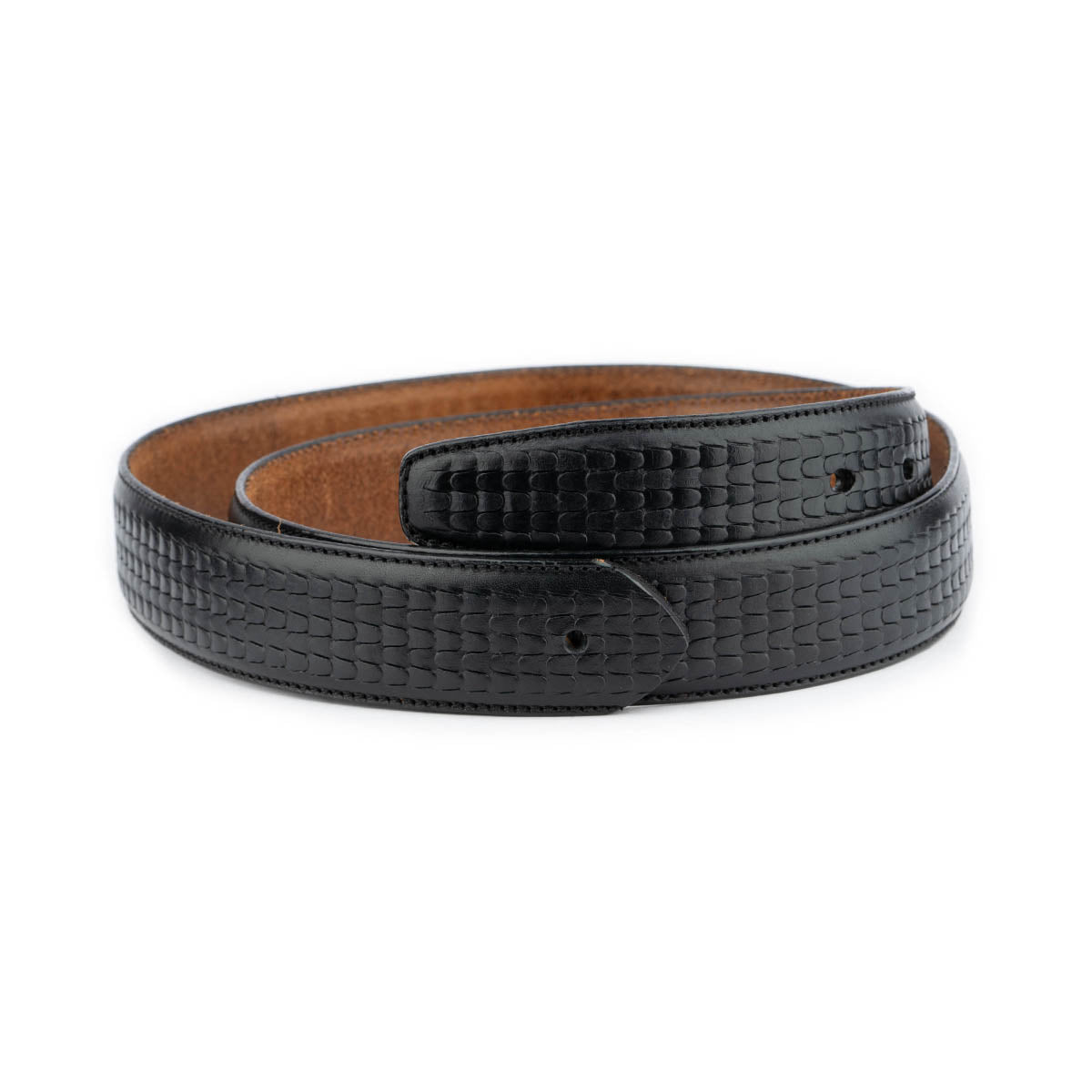 Black Replacement Belt Strap Embossed Leather For Ferragamo Mens Buckle