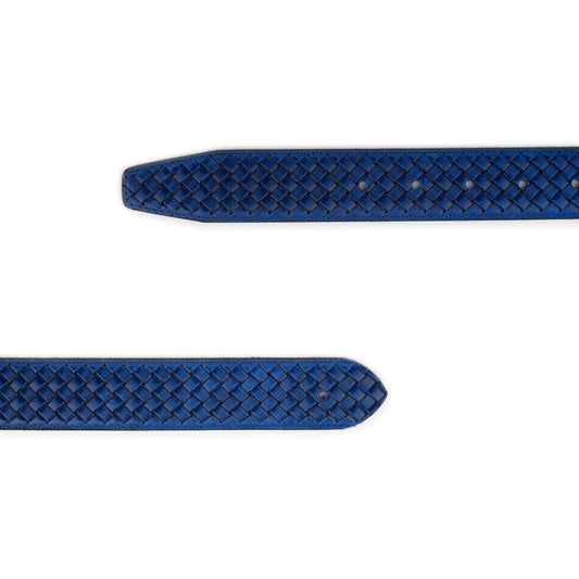 Blue Leather Strap For Dunhill Buckles Braided Emboss Calf Leather