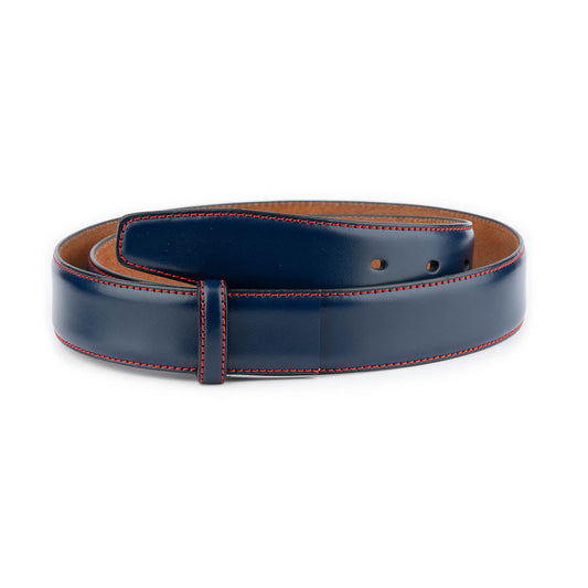 Blue Leather Strap For Cartier Buckle Mens Belt with Red Stitching Replacement