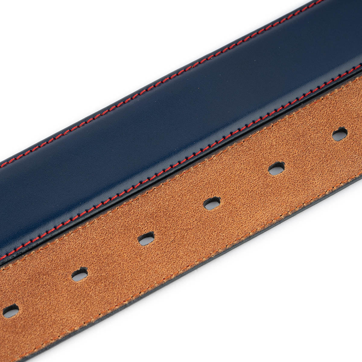 Blue Leather Strap For Montblanc Buckle Mens Belt with Red Stitching Replacement