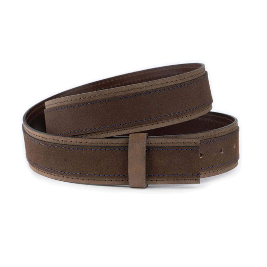 Brown Suede Belts For Belt For Dunhill Buckles Adjustable Blue Stitching