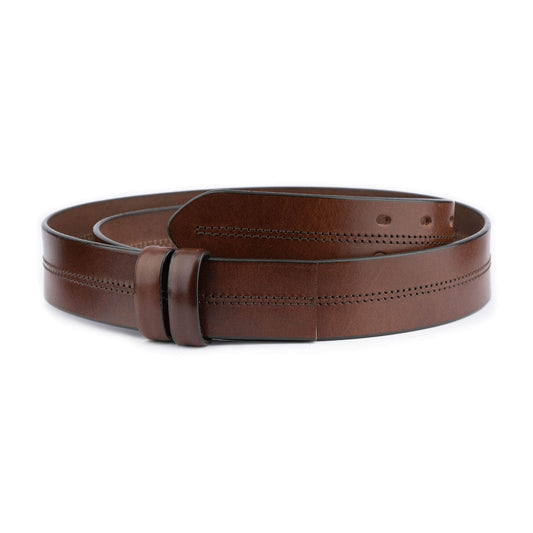 Brown Double Hole Leather Mens Belt Strap For Ferragamo Two Prong Buckle