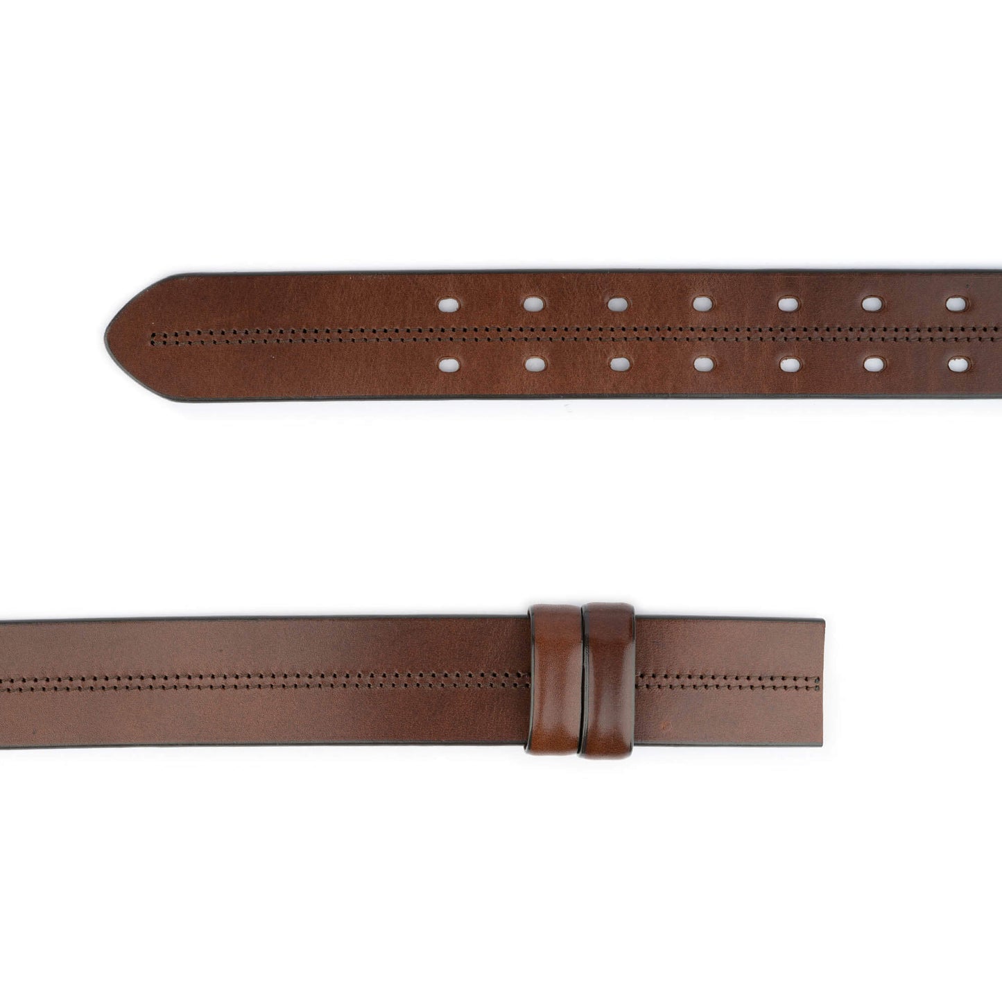 Brown Double Hole Leather Mens Belt Strap For Ferragamo Two Prong Buckle