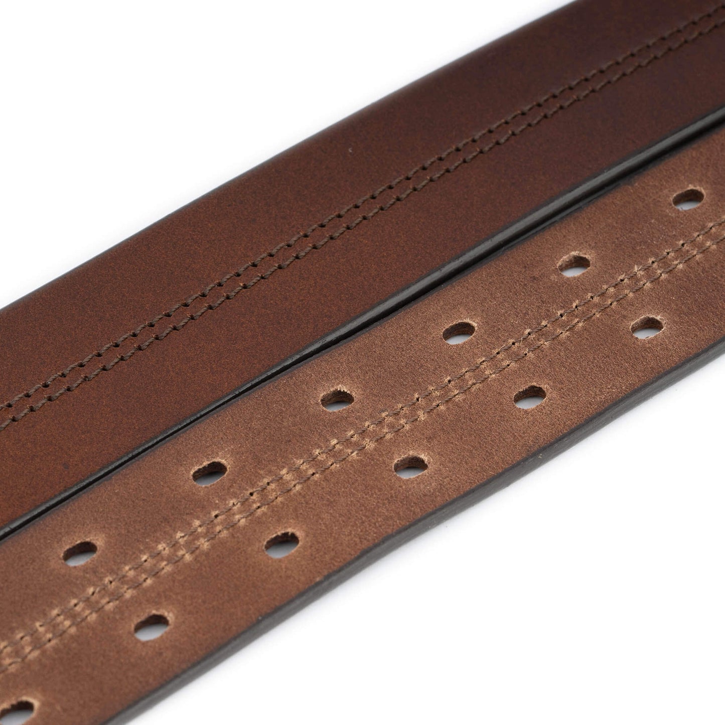 Brown Double Hole Leather Mens Belt Strap For Cartier Two Prong Buckle