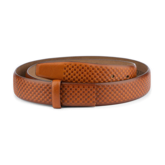 Brown Leather Belt Strap Check Emboss For Dunhill Mens Buckle Replacement