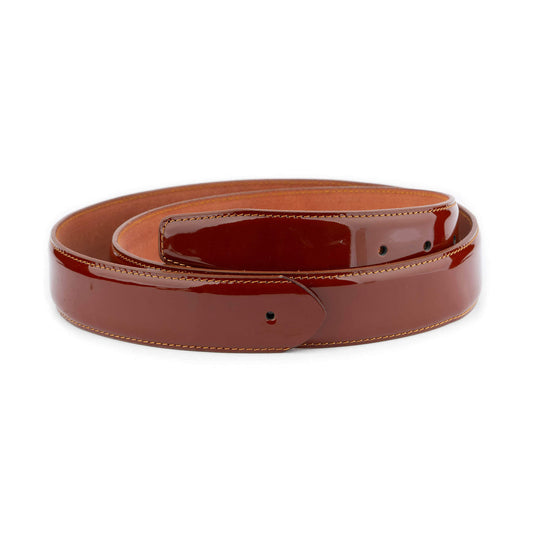 Brown Patent Leather Replacement Belt Strap With Hole For Dunhill Mens Buckle