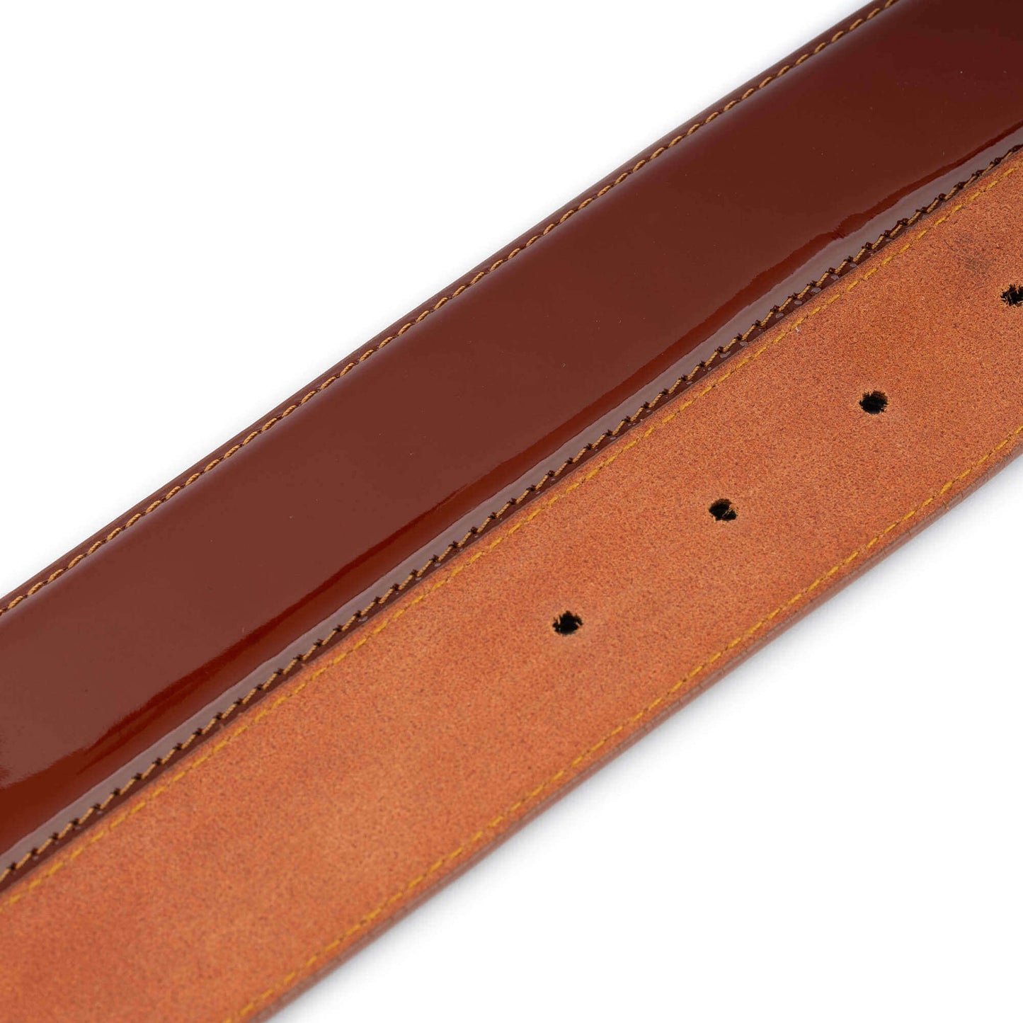 Brown Patent Leather Replacement Belt Strap With Hole For Cartier Mens Buckle
