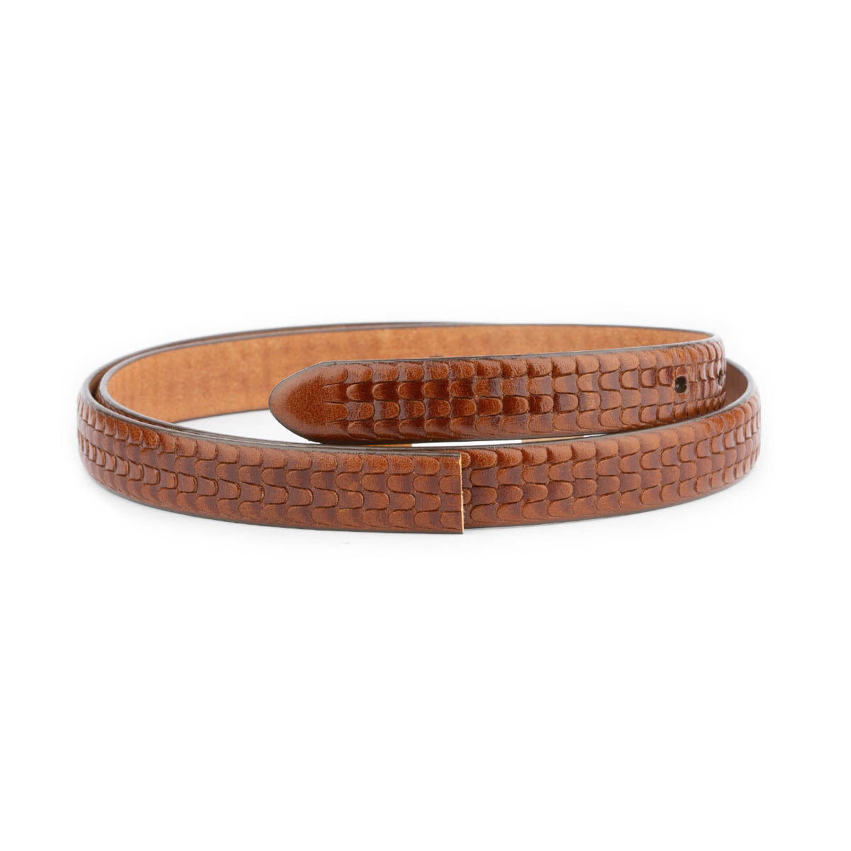 Brown Embossed Leather Womens Thin Belt Strap For Cartier Buckle Replacement