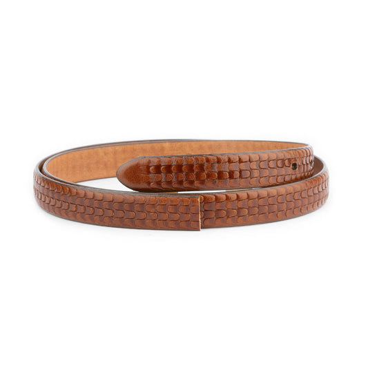 Brown Embossed Leather Womens Thin Belt Strap For Montblanc Buckle Replacement