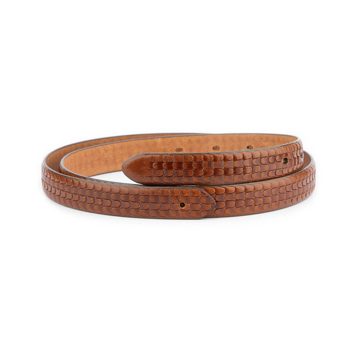 Cognac Embossed Belt Strap Thin Leather For Cartier Womens Buckle Replacement