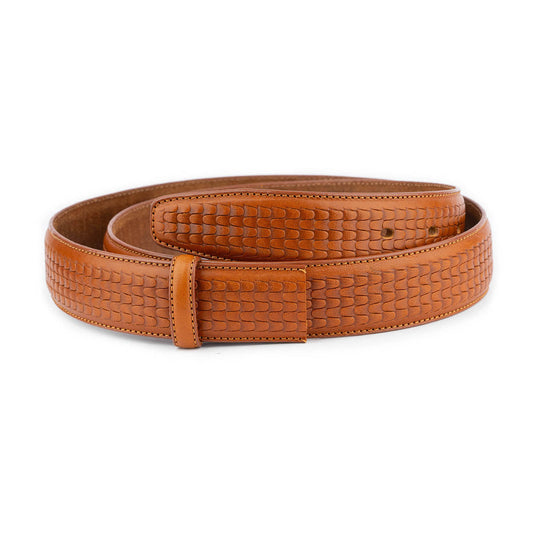 Cognac Embossed Brown Leather Strap For Cartier Buckle Mens Belt Replacement